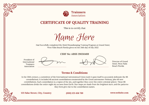 Certificate of Quality Training